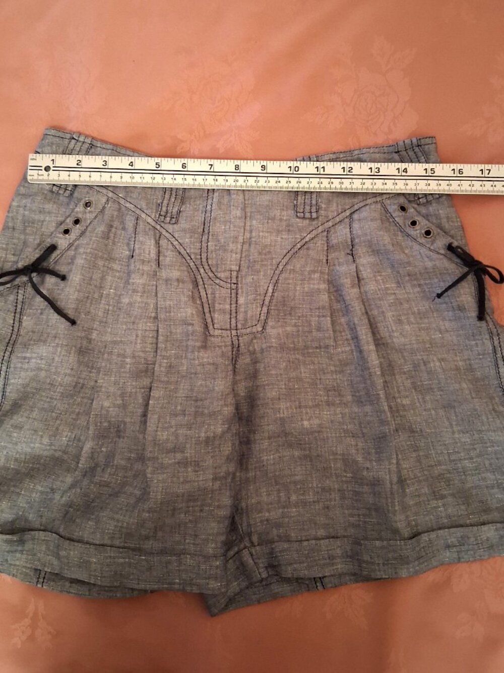 Gray High-Waist Linen-Blend Shorts - Picture 10 of 16